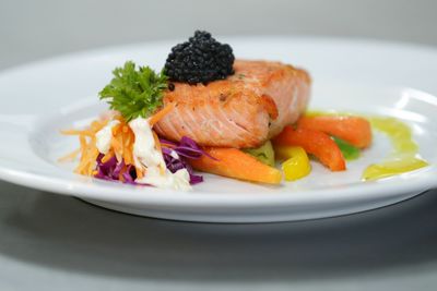 Close-up of meal served in plate on table