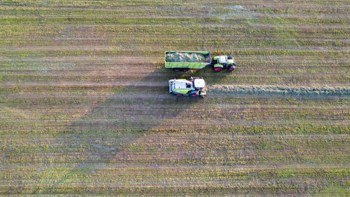 High angle view of people on field