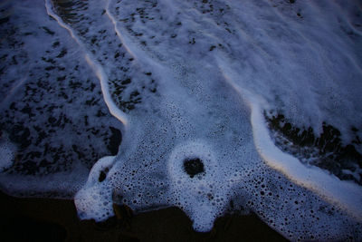 High angle view of snow on land