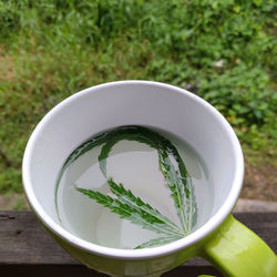 High angle view of tea served on table