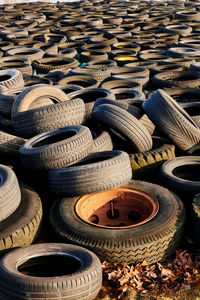 High angle view of abandoned tires