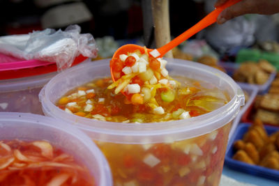 Close-up of noodles in bowl