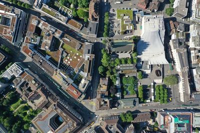 High angle view of buildings in city