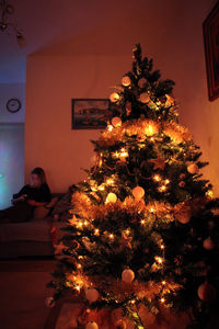 Illuminated christmas tree at home