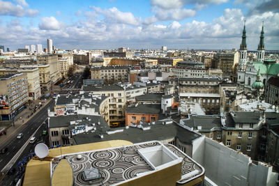 High angle view of cityscape against sky