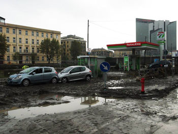 Cars on road in rain