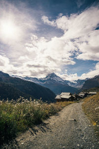 Scenic view of snowcapped mountains against sky