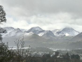 Scenic view of snowcapped mountains against sky