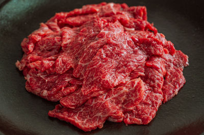 High angle view of chopped meat on table