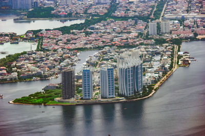 High angle view of buildings in city