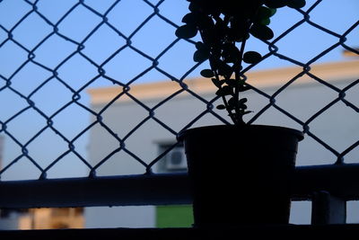 Close-up of silhouette fence against sky during sunset