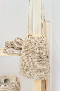 Handmade knitted shoulder bag made of jute. boho eco shopper, reusable sustainable shopping. diy 