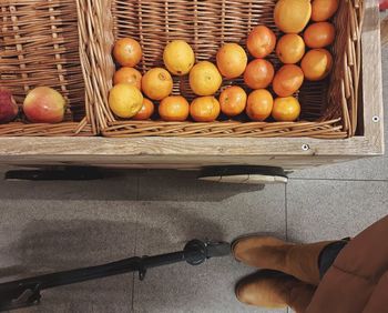 High angle view of fruits in basket