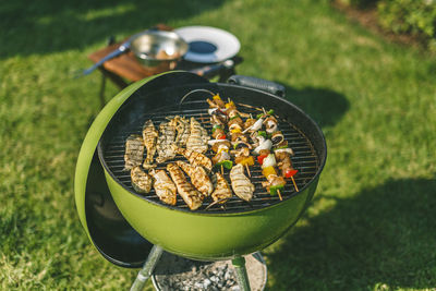 Close-up of fresh vegetables in bowl on field