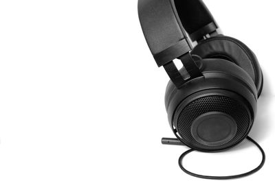 Close-up of headphones on white background