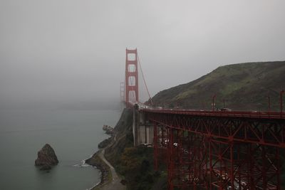 Golden gate bridge over sea against sky