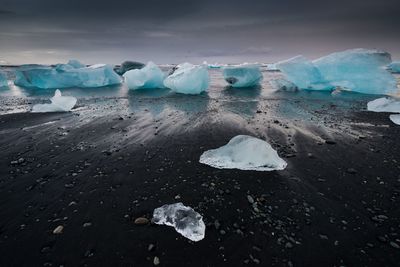 Scenic view of frozen landscape against sky