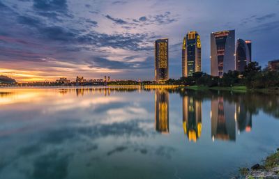 Reflection of city on water