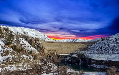 Scenic view of snowcapped mountains against sky during winter
