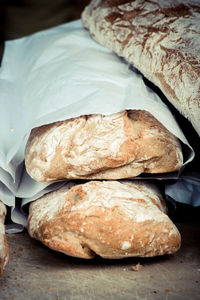 High angle view of bread on table