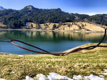 Scenic view of lake against sky