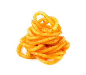 High angle view of pasta on white background