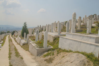 Panoramic view of cemetery against sky