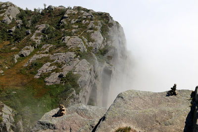 Scenic view of waterfall against clear sky