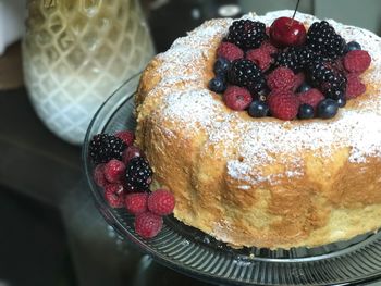 Close-up of cake in plate on table