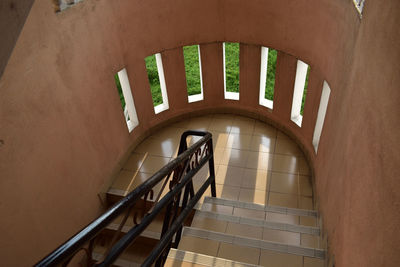 Low angle view of spiral staircase of building