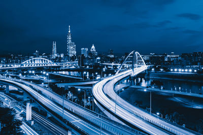 High angle view of elevated road at night