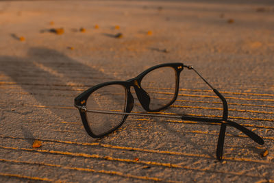 Close-up of eyeglasses on table