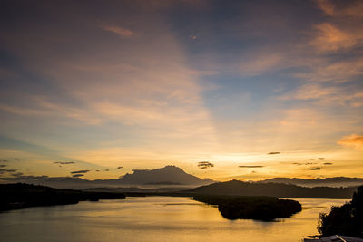 Scenic view of lake against sky during sunset