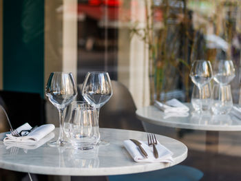 Wineglasses on table in restaurant