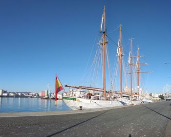 Spanish navy school-ship juan sebastian elcano at a coruña port.