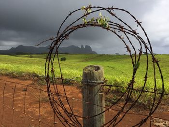 Scenic view of field against cloudy sky