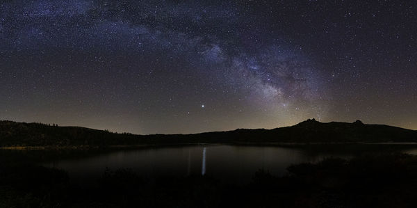 Scenic view of lake against star field at night