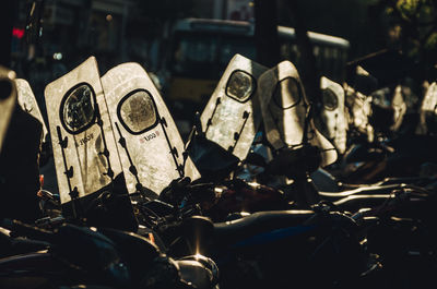 Motorcycles parked on city street