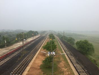 High angle view of railway tracks against sky