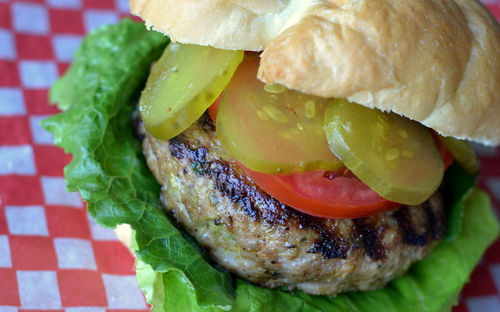 Close-up of burger in plate