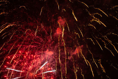 Low angle view of firework display at night