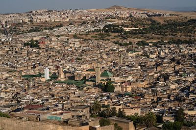 High angle view of buildings in town