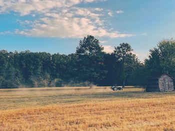 Scenic view of agricultural field against sky