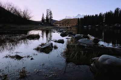 Scenic view of lake against sky during winter
