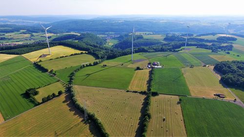 High angle view of agricultural field against sky