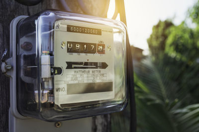 Close-up of telephone booth