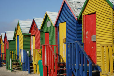 Panoramic view of beach huts against buildings