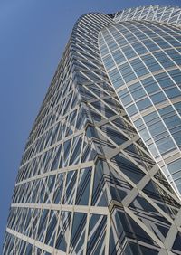 Low angle view of modern building against clear sky