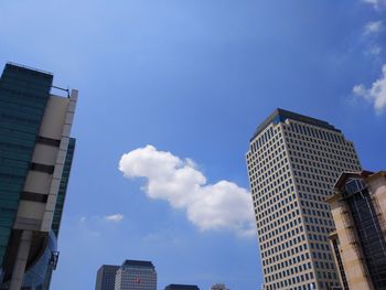 Low angle view of skyscrapers against sky