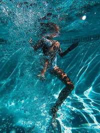 High angle view of swimming underwater in pool